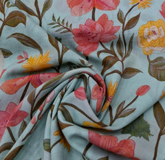 Light Blue Floral Mul Cotton Printed