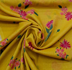 Yellow Floral Multicolour Mul Cotton Printed