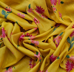 Yellow Floral Multicolour Mul Cotton Printed