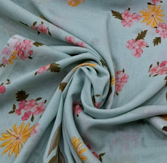 Light Blue Floral Multicolour Mul Cotton Printed