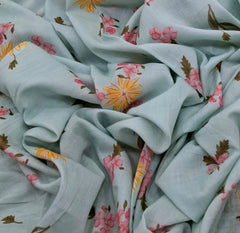 Light Blue Floral Multicolour Mul Cotton Printed