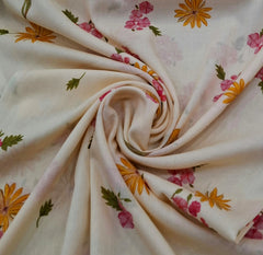 Cream Floral Multicolour Mul Cotton Printed
