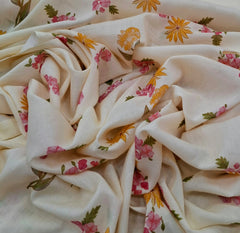 Cream Floral Multicolour Mul Cotton Printed