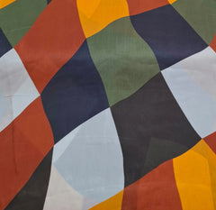 Black Blue Multicolour Geometric Habutai Silk Printed