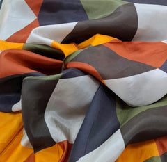 Black Blue Multicolour Geometric Habutai Silk Printed