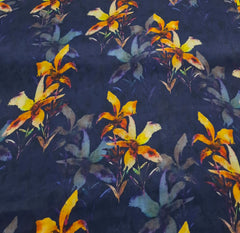 Blue Yellow Floral Habutai Silk Printed