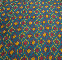 Teal Blue Geometric Ikkat Muslin Printed