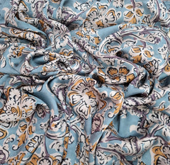 Pastel Blue Kalamkari Modal Satin Printed