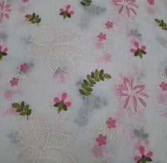 Off White Pink Floral Jal Thread Mul Chanderi Embroidery