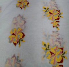 Off White Yellow Floral Thread Mul Chanderi Embroidery