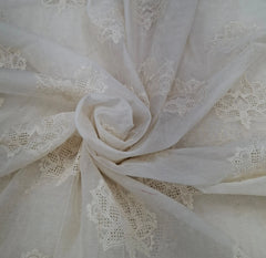 Off White Cut Work Floral Thread Mul Chanderi Embroidery