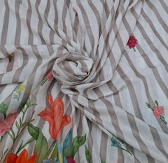 Light Brown Stripes Floral Daman Mul Cotton Printed
