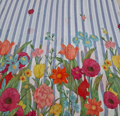 Blue Stripes Floral Daman Mul Cotton Printed