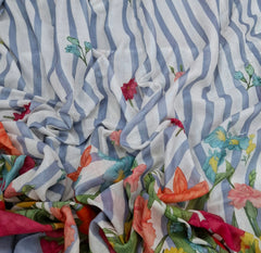 Blue Stripes Floral Daman Mul Cotton Printed