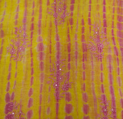 Yellow Pink Tye Dye Floral Thread & Sequin Mul Chanderi Embroidery
