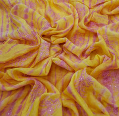 Yellow Pink Tye Dye Floral Thread & Sequin Mul Chanderi Embroidery