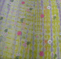 Lime Green Lavender Tye Dye Floral Thread Mul Chanderi Embroidery