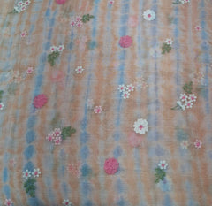 Peach Blue Tye Dye Floral Thread Mul Chanderi Embroidery