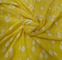 Yellow Tree Thread & Sequin Mul Chanderi Embroidery