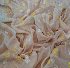 Peach Blue Tye Dye Tree Thread Mul Chanderi Embroidery