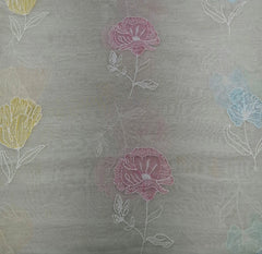 Beige Floral Multicolour Thread Mul Chanderi Embroidery