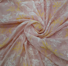 Peach Floral Jal Thread Mul Chanderi Embroidery