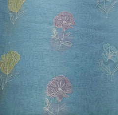 Sky Blue Floral Thread Mul Chanderi Embroidery
