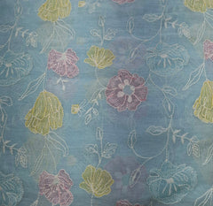 Sky Blue Floral Jal Thread Mul Chanderi Embroidery