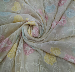 Beige Floral Jal Multicolour Thread Mul Chanderi Embroidery