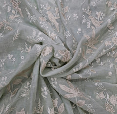 Pastel Green Tissue Applique Work Mul Chanderi Embroidery