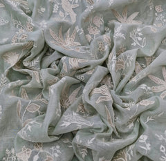 Pastel Green Tissue Applique Work Mul Chanderi Embroidery