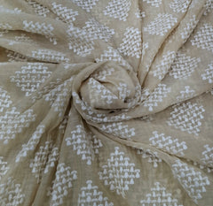Beige Diamond Thread Work Mul Chanderi Embroidery