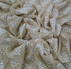 Beige Diamond Thread Work Mul Chanderi Embroidery