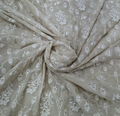 Beige Floral Thread & Zari Work Mul Chanderi Embroidery
