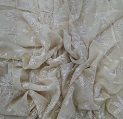 Beige Tissue Applique Work Mul Chanderi Embroidery
