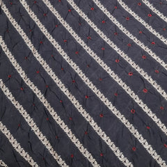 Black & Red Pure Chiniya Silk Zari Stripes Bandhani
