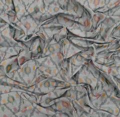 Cement Grey Abstract Pure Raw Silk Ikkat