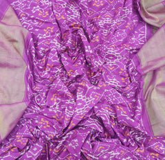 Purple & Golden Zari Border Patola Pure Silk Double Weaving Ikkat