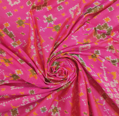 Rani Pink & Golden Zari Border Patola Pure Silk Double Weaving Ikkat