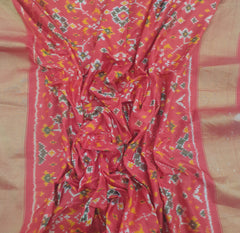 Red & Golden Zari Border Patola Pure Silk Double Weaving Ikkat
