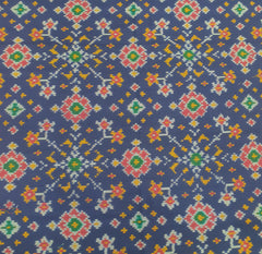 Navy Blue & Red Border Patola Pure Silk Double Weaving Ikkat