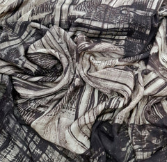 Cream Abstract Modal Satin Ajrak Printed