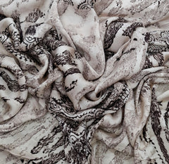 Cream & Black  Abstract Modal Satin Ajrak Printed