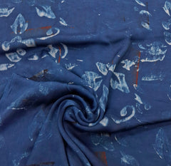 Blue Floral Modal Satin Ajrak Printed