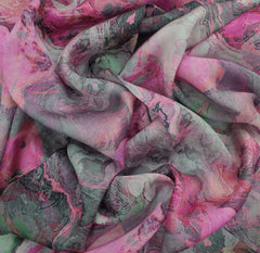 Majenta Purple Multicolour Marble Modal Satin Printed