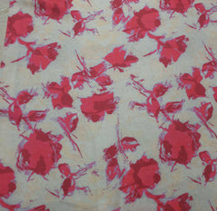Cream & Redish Pink Rose Floral Modal Satin Printed