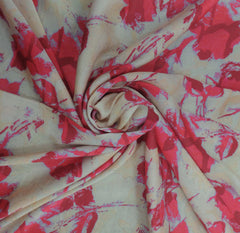 Cream & Redish Pink Rose Floral Modal Satin Printed