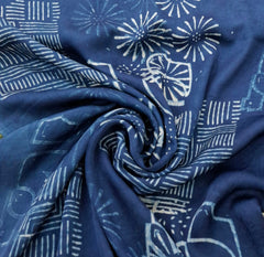 Indigo Blue Abstract Modal Satin Ajrak Printed