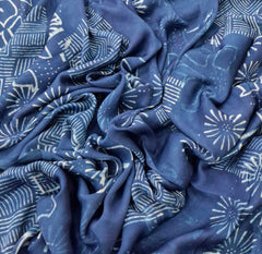 Indigo Blue Abstract Modal Satin Ajrak Printed