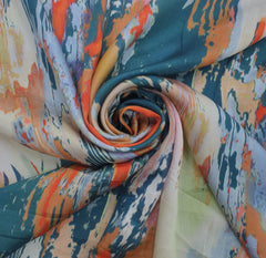 Teal Blue Multicolour Marble Modal Satin Printed